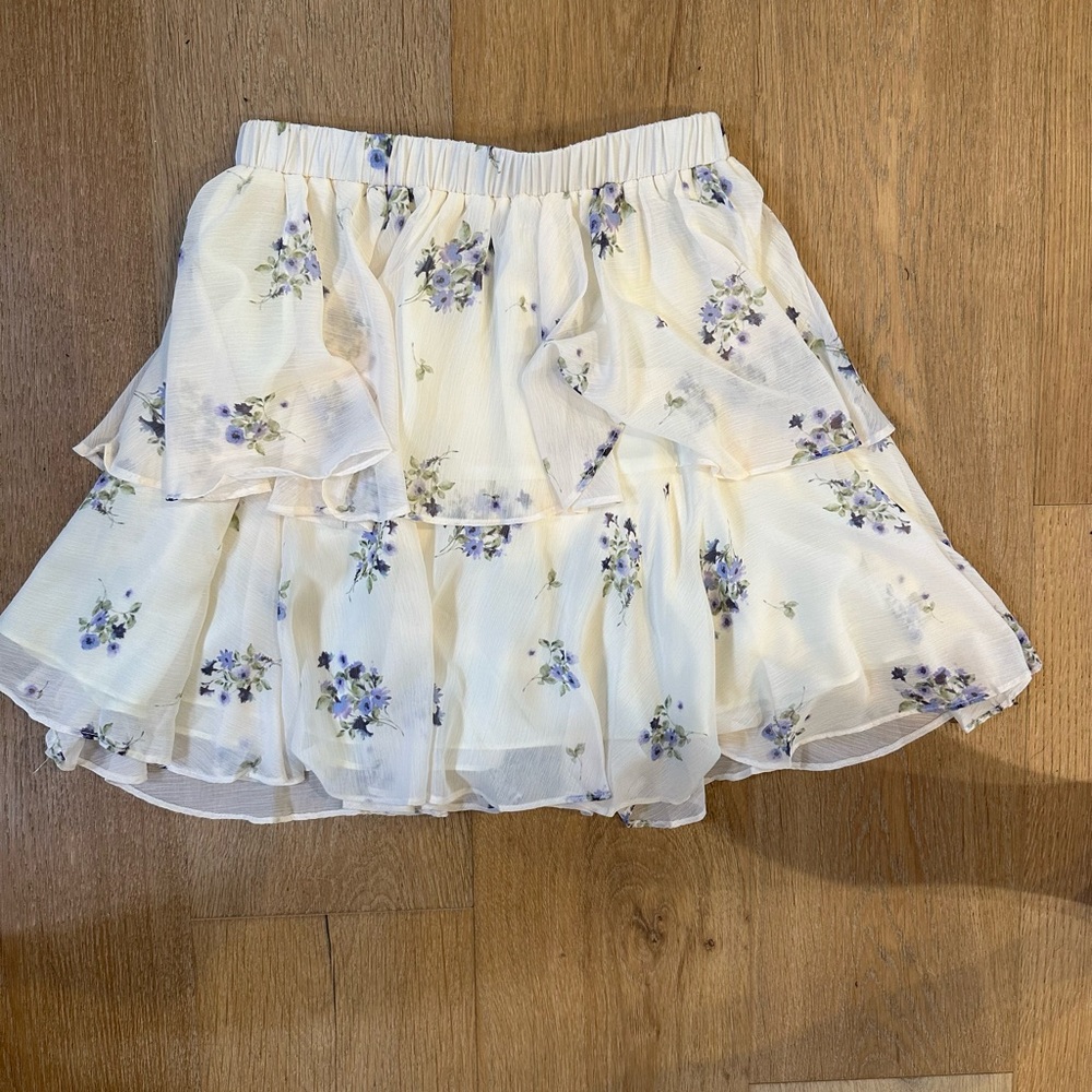 Cream Flowy Skirt with Flowers